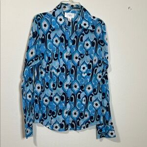 LOFT Blue Multi-Tone Geometric Button-Down Shirt